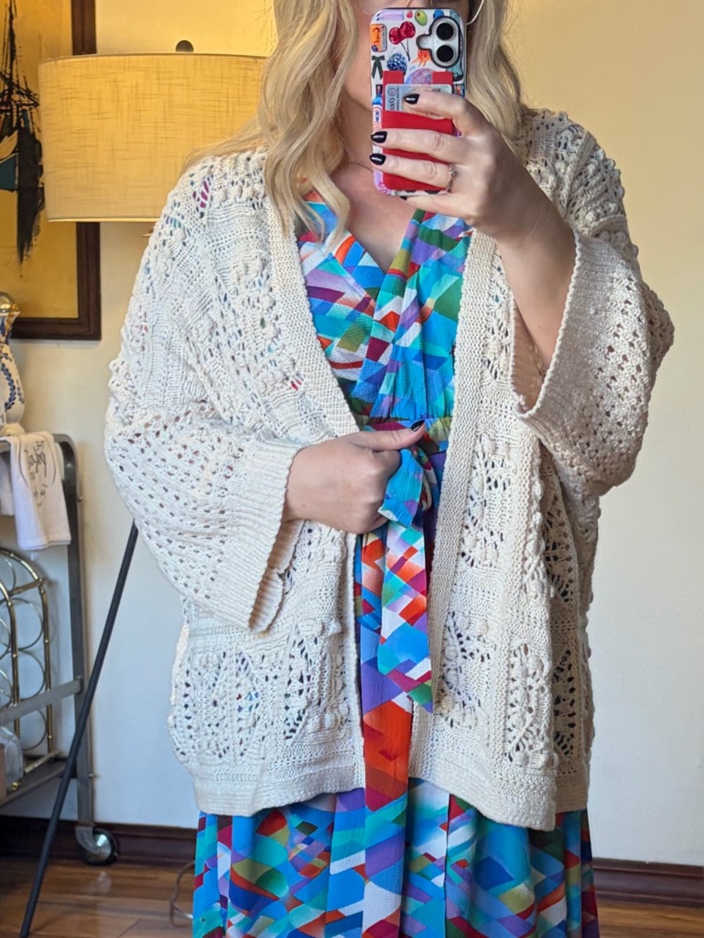 Lucky Brand Crochet Open-Front Cardigan sweater Cream Sz XL boho festival - Picture 3 of 8